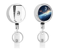 Moon and Earth Metal Retractable Keychain with Key Rings Reel Badge Holder Clips for Conferences Office