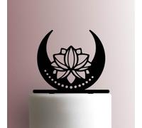 Moon and Lotus Flower - Acrylic Cake Topper 6 Inch Width/Red