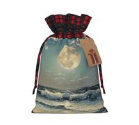 Moon and Sea print Christmas Drawstring gift Bags Gift Pouch Candy Pouch fun Wedding Bags 30 x 21 cm