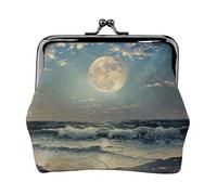 Moon and Sea print Coin Purse Small Change Purse Card Holder Coin Pouch Small Wallet for Women and Men, Black, One Size, Vintage, Black, One Size, Vintage