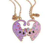 Moon And Star Cat Necklace for 2, Magnetic Pendant BFF Best Friends Necklaces Jewelry for Women, Zinc, Cubic Zirconia