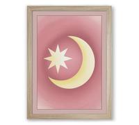 Moon and Star Dreams Minimalist Framed Wall Art Print A3 (42×29.7cm) Oak, Wall Decor for Living Room, Bedroom, Office & Home, Ready to Hang, Art Gift