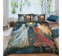 Moon And Star Goddess 3D Duvet Cover 3 Piece Set, Russian Folk Art Style Printed Bedding Set, Microfibre Quilt Cover, with Pillowcase Double(200x200cm)