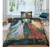 Moon And Star Goddess Duvet Cover 3D Print Microfibre Bedding Sets, 3 Piece Printed Quilt Covers With Pillow Cases,Russian Folk Art Style Comforter Cover for Kids Adult Single(135x200cm)