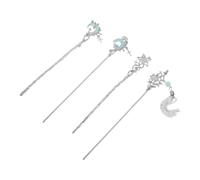 Moon and Star Hairpin Crystal Hair Stick 4pcs Silver Metal for Women