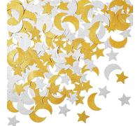Moon and Star Paper Confetti, Self Adhesive Glitter Card, Gold Silver 100Pc | Self Adhesive Glitter-Dusted Moon and Star Paper, Gold and Silver Mix, Suitable for Scrapbooking and Party Decor