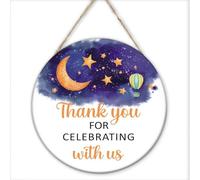 Moon and Star Party Thank You for Celebrating with Us Stickers,Baby Shower Thank You Sticker,Home Office Farmhouse Yard Garden Synthetic Round Wood Sign 12 x 12 inch
