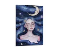 Moon And Stars Girl Wall Art, Artistic Print, Fantasy Poster, Unique Canvas Picture Poster Decorative Painting Canvas Wall Posters And Art Picture Print Modern Family Bedroom Decor Posters 12x18inch(3