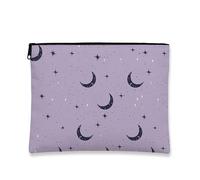 Moon and Stars Makeup Bag, Violet Celestial Cosmetic Travel Pouch for Women, Portable Small Canvas Zipper Organizer, Festival Gift Toiletry Bag 7x9 Inch