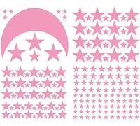 Moon and Stars Wall Decal Vinyl Sticker for Kids Boy Girls Baby Room Decoration Good Night Nursery Wall Decor Home House Bedroom Design (Soft Pink)