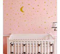 Moon and Stars Wall Decal Vinyl Sticker, Removable Children Kids Art DIY Sticker Mural for Baby Boy Girls Room Decoration Good Night Nursery Wall Decor Home House Bedroom Design (Golden)