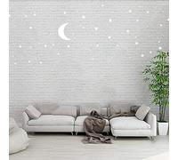 Moon and Stars Wall Decal Vinyl Sticker, Removable Children Kids Art DIY Sticker Mural for Boy Baby Girls Room Decoration Good Night Nursery Wall Decor Home House Bedroom Design (White)
