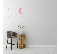Moon and Stars Wall Decal Vinyl Sticker, Removable Children Kids Art DIY Sticker Mural for Boy Girls Baby Room Decoration Good Night Nursery Wall Decor Home House Bedroom Design (Pink)