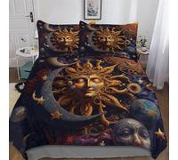Moon And Sun 3D Comforter Cover Set - Brushed Microfibre Bedding Set Duvet Cover with Pillowcases, Soft Poly Cotton Quilt Cover 3 Pcs For Boys, Girls And Teenagers Double (200x200cm)