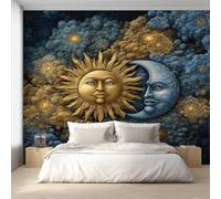 Moon and Sun Wallpaper, Bohemian Celestial Wall Mural for Living Room, Bedroom, Non-Woven Wall Papaer Decoration, Photo Wallpaper & Home Decor, 200x140 cm (WxH) K-MZ&29