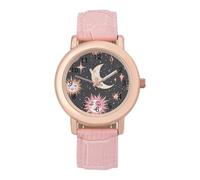 Moon and Sun Women's Leather Watch Easy Reader Minimalist Wristwatch Pink Rose Gold Strap Watches