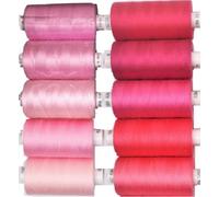 Moon Assorted Sewing Thread Box of 10 reels Coats Moon Polyester All Purpose Threads for Sewing Overlocker Quilting Stitching Threads Set 1000 Yards Each spools (Moon Sewing Polyester Threads Pinks)