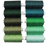 Moon Assorted Sewing Thread Box of 10 reels Coats Moon Polyester All Purpose Threads for Sewing Overlocker Quilting Stitching Threads Set 1000 Yards Each spools (Assorted Greens)