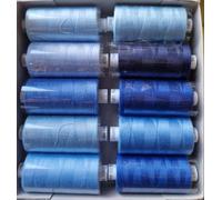 Moon Assorted Sewing Thread Box of 10 reels Coats Moon Polyester All Purpose Threads for Sewing Overlocker Quilting Stitching Threads Set 1000 Yards Each spools (Moon Sewing Thread Blues)