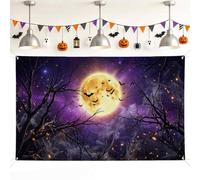 Moon Backdrop, Gothic Spooky Bats Branches Halloween Violet Background Banner for Home Room Wall Celebration Display Decor 71x43 Inch