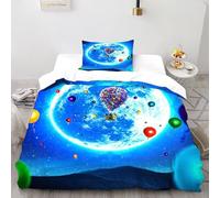 Moon Balloons Bedding Set Theme Bedspread Space Theme Duvet Cover Set Chic Breathable Quilt Cover Universal for All Seasons with Pillow Single（135x200cm）