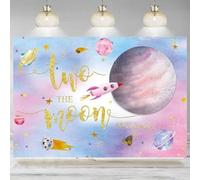 Moon Banner Backdrop Blue Pink Outer Space 2nd Birthday Background Girls Two Years Old Astronaut Spaceship Bday Photography 350x230cm
