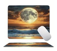 Moon Beach Mouse Mat 29 x 24 cm Ultra Thin, with Stitched Edges Office Mouse Pad, Non-Slip Rubber Base, Waterproof & Washable, Home Desk Accessories, Aesthetic with Design Mousepad 290x240mm s0z-303