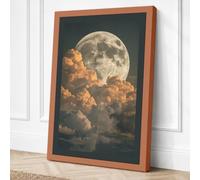 Moon Behind Clouds Minimalist Canvas Wall Art Print 30x20 Inch