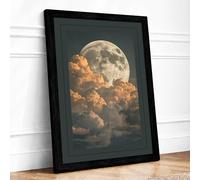 Moon Behind Clouds Minimalist Framed Wall Art Print A1 Black