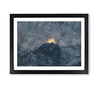 Moon Behind The Mountains In Canada Painting Modern Art Framed Print | A3 Black Framed Wall Art | Ready to Hang | Modern Space Picture | Living Room Bedroom Lounge Office