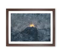 Moon Behind The Mountains In Canada Painting Modern Art Framed Print | A3 Walnut Framed Wall Art | Ready to Hang | Modern Space Picture | Living Room Bedroom Lounge Office