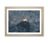Moon Behind The Mountains In Canada Painting Modern Art Framed Print | A4 Oak Framed Wall Art | Ready to Hang | Modern Space Picture | Living Room Bedroom Lounge Office