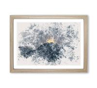 Moon Behind The Mountains in Canada Watercolour Framed Print | A2 Oak Framed Wall Art | Ready to Hang | Modern Space Picture | Living Room Bedroom Lounge Office