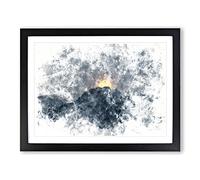 Moon Behind The Mountains In Canada Watercolour Modern Framed Print | A3 Black Framed Wall Art | Ready to Hang | Modern Space Picture | Living Room Bedroom Lounge Office