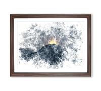 Moon Behind The Mountains In Canada Watercolour Modern Framed Print | A3 Walnut Framed Wall Art | Ready to Hang | Modern Space Picture | Living Room Bedroom Lounge Office