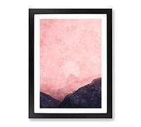 Moon Behind The Mountains Painting Modern Framed Print | A2 Black Framed Wall Art | Ready to Hang | Modern Space Picture | Living Room Bedroom Lounge Office