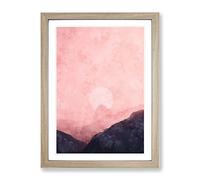 Moon Behind The Mountains Painting Modern Framed Print | A3 Oak Framed Wall Art | Ready to Hang | Modern Space Picture | Living Room Bedroom Lounge Office