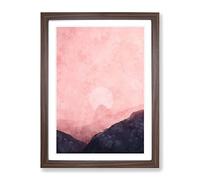 Moon Behind The Mountains Painting Modern Framed Print | A3 Walnut Framed Wall Art | Ready to Hang | Modern Space Picture | Living Room Bedroom Lounge Office