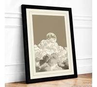 Moon Beyond Clouds Minimalist Framed Wall Art Print A1 (84.1×59.4cm) Black, Wall Decor for Living Room, Bedroom, Office & Home, Ready to Hang, Art Gift