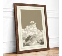 Moon Beyond Clouds Minimalist Framed Wall Art Print A1 (84.1×59.4cm) Walnut, Wall Decor for Living Room, Bedroom, Office & Home, Ready to Hang, Art Gift