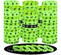 Moon Boat 100 Pcs Halloween Alien Party Decorations Favors - Glow in the Dark Rubber Bracelets, UFO Wristband Accessories Gifts Bulk for Birthday, Outer Space Theme Supplies