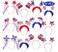 Moon Boat 24PCS Patriotic Head Boppers Headband - Star Uncle Sam Hat Balloons- Fourth 4th of July Party Accessories Favors Decorations