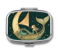 Moon Boat Mermaid Pill Case Box with 2 Compartment Medicine Vitamin Organizer for Purse Pocket 5.5x4cm