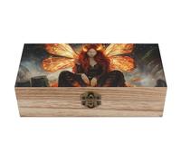 Moon Bonfire Wings Beauty Decorative Wooden Storage Box with Hinged Lid And Front Clasp Keepsakes Chest