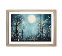 Moon Bubbles Framed Wall Art Print, Ready to Hang Picture for Living Room Bedroom Home Office, Oak A2 (66 x 48 cm)