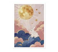 Moon Bunny Nursery Prints, Kids Space Poster Baby And Toddler Wall Art Bedroom Decoration For Boy And Girl, A4 (Print Only) - 29.7x21cm