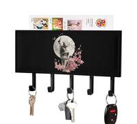 Moon Butterfly Flower Wolf Leather Key Holder for Wall Decorative with 5 Hooks & Mail Organizer Entryway Keys Rack