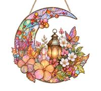 Moon Butterfly Sun Catcher, Acrylic Stained Glass Suncatcher for Windows | Crescent Moon & Butterfly, Weather-Resistant Hanging Garden Ornaments with Chain, Home Decor Gifts for Women