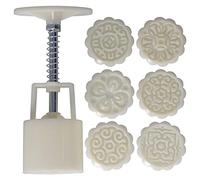 Moon Cake Mold Press 50g with 6 Stamps, Round Flower/3D Rose Shape Decoration Tools for Baking DIY Cookie Biscuits for Bath Bombs((Traditional Flower))