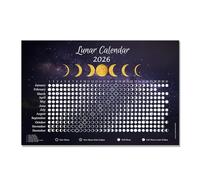 Moon Calendar 2026 - Dark Blue 18×12 inch Wall Poster with Lunar Phases & Eclipses Horizontal Celestial Chart | Astronomy Decor | For Dark Aesthetic or Minimalist Spaces